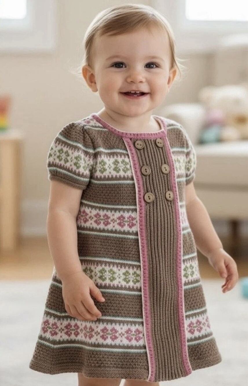 Savannah Fair Isle Sweater Dress Infant Girls Size 12M Pink Green Brown RN#75343